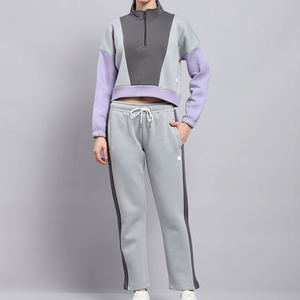 Vente en gros de survêtements 2 pièces pour femmes gris solide de qualité supérieure col montant OEM survêtement pour l'hiver pleine longueur - Product Image 1