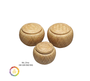 Recipiente de bambú redondo hecho a mano con tapa cesta de almacenamiento ecológica de Vietnam para dulces y caja de regalo de té incluida - Product Image 5
