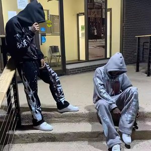 2025 Streetwear 600GSM Heavyweight Stacked Sweat Suits Puff Print Pantalones de chándal acampanados y sudaderas con capucha Set 3D Foaming Print Chándales - Product Image 5