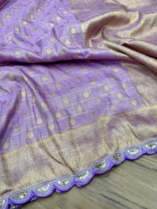 Magnifique et Éblouissant Sari en Soie Banarasi de Créateur Indien, avec Blouse Fantaisie Exclusive et Tendance, pour Mariage, Fête Ethnique et Tenue de Mariée pour Femme - Product Image 5