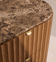 Commode à 3 tiroirs en bois de frêne massif avec plateau en marbre véritable de style moderne pour la chambre à coucher