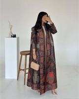 Nouvelle Robe Kaftan Abaya Thobe Thawb en Polyester à Manches Longues, Taille Unique, Motif Floral Peint, Longueur Cheville, Idéale pour la Plage - Collection 2026