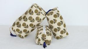 Block Print Eco-Friendly Vintage Large Capacity <b>for</b> Bag Set Quilted Cotton Cosmetic Pouches with Zipper Closure - Product Image 2