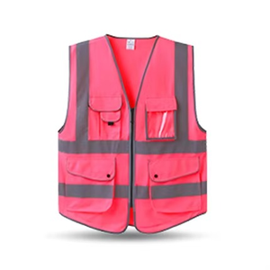 Gilet de travail haute visibilité unisexe en coton respirant orange fluo avec poches et fermeture éclair pour travaux de construction et de circulation - Product Image 1
