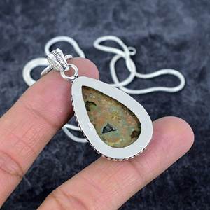 Rhyolite <b>925</b> <b>Sterling</b> <b>Silver</b> Pear Shape Gemstone Fine Pendant Necklace <b>Chain</b> Necklace For <b>Men</b> Women Anniversary Pendant Necklace - Product Image 4