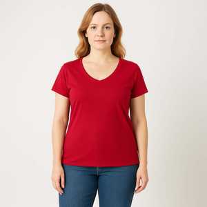 Camiseta Roja de Cuello Redondo para Mujer, Talla Grande, Venta Caliente 2025, Algodón Cómodo, Estilo Casual para Uso Diario - Product Image 1