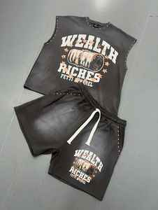 Camiseta sin mangas con lavado ácido personalizada de verano, pantalones cortos lavados Vintage, Conjunto de camiseta sin mangas y pantalones cortos para hombre - Product Image 5