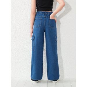 OSCA INTERNATIONAL Women's High Rise Dark Blue <b>Denim</b> Jeans 6-Pocket Cargo <b>Stretch</b> Fabric Breathable Eco-Friendly Durable Vintage - Product Image 2