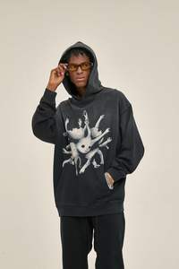 Nuevo personalizado 2025 Hombres Sudadera con capucha Algodón Mezclado Sun Fade Baggy Style Trendy Oversized Rhinestone Distressed Winter Fleece Hoodie - Product Image 2