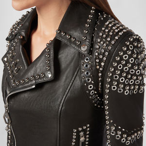 Chaqueta de Cuero de Moda con Tachuelas y Estampado para Mujer, Diseño Más Reciente, Transpirable, Estilo Motero, Invierno, Logotipo Personalizado - Product Image 5