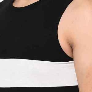 Débardeur tricoté à rayures noires et blanches pour hommes, col rond, chemise décontractée - Product Image 6