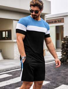 Conjunto de ropa deportiva de 2 piezas para hombre económico, venta al por mayor, camiseta y pantalones cortos de algodón transpirable estampados, atuendo rentable - Product Image 1