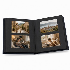 <span class=keywords><strong>Album</strong></span> photo artisanal en lin noir, couverture rigide, format B5, pages pour photos de 3 mm, pochette centrale avec fermeture à couture pour photos 4x6, livre de souvenirs archivistique - Product Image 1