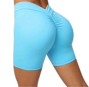 OEM Mid Waist Seamless Solid Green Yoga Shorts Spandex Nylon Elastic Waist Sports Workout Shorts For Women's - Product Image 6