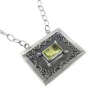 สร้อยคอจี้เงินแท้ 925 ประดับพลอยซิทริน ชุบโรเดียม ทอง 14K แพลตตินัม ประดับเพชร โทแพซ และมุก - Product Image 1