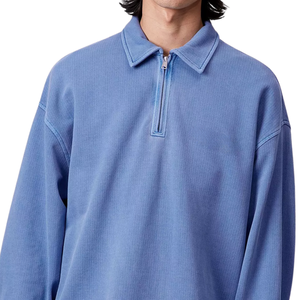 เสื้อสเวตเชิ้ตสีน้ำเงินแบบซิปครึ่งตัว ใส่สบาย แฟชั่นลำลอง สำหรับผู้ชายและผู้หญิง แขนยาว น้ำหนักเบา นุ่มสบาย ลดราคา - Product Image 3