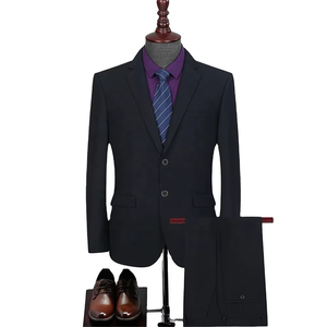 Costumes de mariage pour hommes de style italien, à simple boutonnage, à devant plat, respirants, anti-froissement, costume de soirée professionnel 2 pièces en polyester/coton - Product Image 4