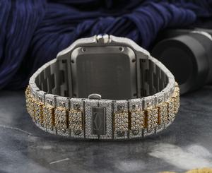 Luxury Two-Tone Iced Out Moissanite <b>Square</b> Antique <b>Watch</b> VVS1 Hip Hop Diamond Dual Movement 20mm Band Wrist <b>Watch</b> - Product Image 5