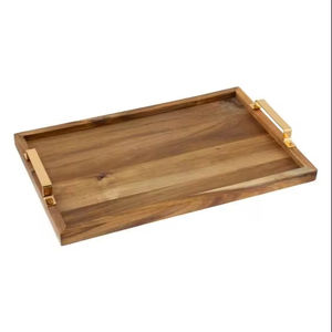 Bandeja decorativa de madera con mango de metal para mesa Diseño decorativo para servir Bandeja de bar con forma rectangular Única - Product Image 1