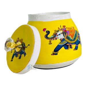 Pichwai Boîte de bocal de fruits secs imprimée avec couvercle en métal martelé de 4 pouces pour le stockage des aliments de cuisine Idéal pour chaque cadeau de retour d'occasion - Product Image 5