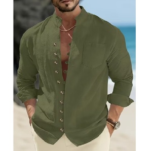 Chemises décontractées sophistiquées pour hommes, vert émeraude, manches longues, boutonnées, chemises tendance pour hommes, streetwear, usage quotidien et loisirs - Product Image 2