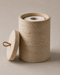 Support de papier toilette autoportant en travertin beige fait main, design moderne, pour hôtels, en pierre naturelle, pour salle de bain - Product Image 1