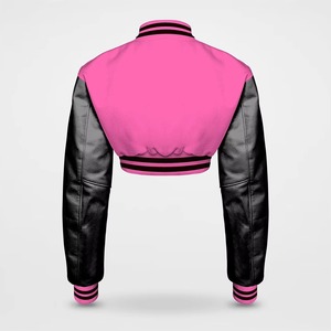 Vestes universitaires pour femmes 2026 avec logo personnalisé brodé, vente en gros, vêtements de rue de baseball, manches en cuir, vêtements d'extérieur en coton uni, style lettreman - Product Image 5