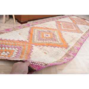 Alfombra Turca Vintage, Alfombra de Pasillo de 3.4x11 pies, Alfombra con Rayas Naranjas - Product Image 2