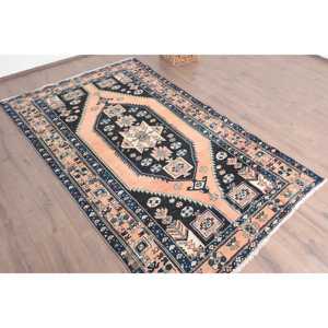 Alfombra Turca de 4x6.5 pies, Alfombra Vintage con Diseño Floral Azul - Product Image 3