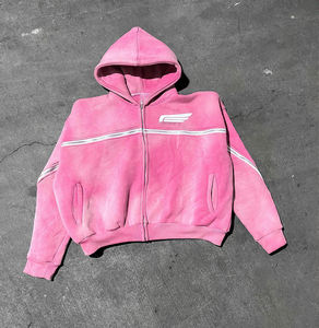 Sweat à capuche vintage à capuche 100% coton pour hommes Streetwear surdimensionné avec fermeture éclair en soie imprimée à capuche - Product Image 1