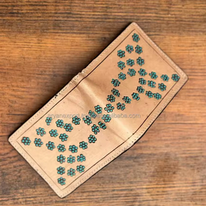 Nouvelle tendance en cuir repoussé à la main hommes portefeuilles longue fermeture éclair Turquoise portefeuilles porte-carte de crédit en cuir véritable vache garçon portefeuilles - Product Image 4