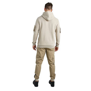 เสื้อฮู้ดดี้แขนยาวคุณภาพสูงสำหรับฤดูหนาว มีเชือกผูก กระเป๋าคาร์โก้ ทรงปกติ กางเกงจ็อกเกอร์ผ้าทวิล ขนฟลีซ ผ้าฝ้าย 100% แห้งเร็ว สำหรับผู้ชาย - Product Image 3