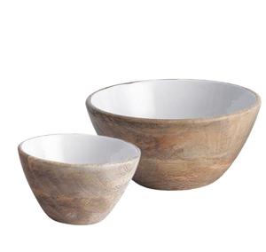 Vente en gros de saladier de service en bois de meilleure qualité de forme ronde saladier de service de salade en bois avec cuillère - Product Image 2