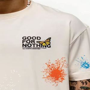 เสื้อยืดผ้าฝ้าย100% สำหรับผู้ชายเสื้อแขนสั้นทรงหลวมสะพายไหล่ปล่อยขนาดใหญ่ระบบ GSM 200ระบายอากาศได้ดี - Product Image 2