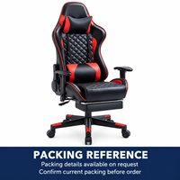 Chaise de jeu moderne en PVC matelassé noir et rouge avec repose-pieds réglable et coussin lombaire pour bureaux à domicile, salles d'étude et salles de jeu