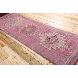 3x10,1 ft Herki Vintage Rug, <b>Red</b> Solid Turkish Rug <b>Wool</b> - Product Image 4