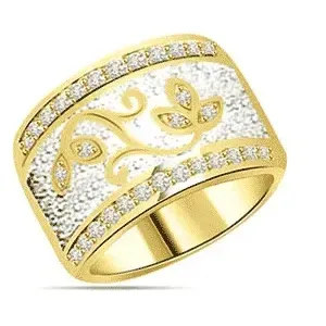 Anillo de Compromiso de Banda Ancha con Diamante Cultivado en Laboratorio de Corte Brillante Redondo de 0.20 Quilates para Mujer en Oro de 18K de Dos Tonos - Product Image 6