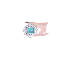 Bague ouverte en alliage avec diamant Paraiba simulé taille princesse, cadeau