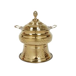 Chauffe-plat Couvercle en verre Design luxueux Chauffe-plat avec support en métal bruni Pot de service Forme arrondie Stockage des aliments - Product Image 6