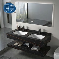 Ensemble d'armoires de salle de bain en marbre fritté de luxe 1200mm à double cuvette sous plan évier Double couche vanité avec miroir intelligent