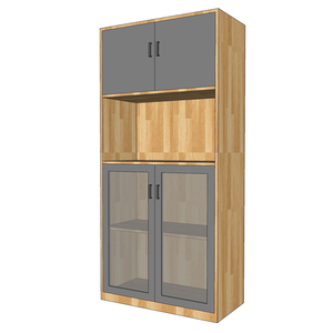 Armoire de classement minimaliste à 4 niveaux en bois d'hévéa avec portes vitrées réglables, verrouillable et autoportante - pour atelier et entrepôt - Product Image 3