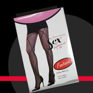 Collants imprimés géométriques et à motif filet, transparents et opaques # 9415-2 Tailles XL, longueur sans couture jusqu'au cuisse - Product Image 3