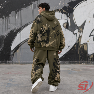 Conjunto de Sudadera con Capucha y Pantalones Deportivos Personalizados para Hombre, Estampado de Grafiti, Moda Otoñal, Proveedor OEM ODM - Product Image 5