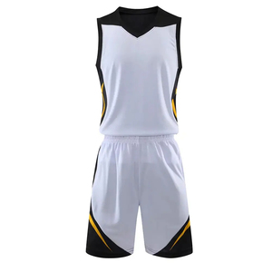 Conjunto de camiseta de baloncesto para hombre, uniforme deportivo sin mangas con cuello en V, color blanco, negro y amarillo, que absorbe la humedad, para todas las estaciones, 100% poliéster - Product Image 1