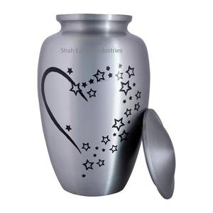 Urne funéraire en métal gris avec cœur et étoile pour les cendres humaines, fournitures funéraires commémoratives, nouveauté - Product Image 1