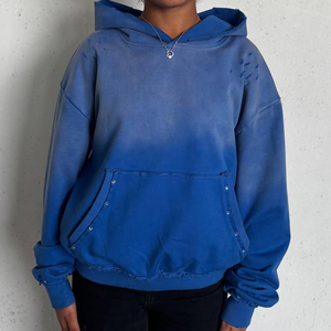 Custom Vintage Screen Printing 400 GSM 100% Cotton Hoodie Heavyweight Acid Washed <b>Pullover</b> <b>Men</b> Rhinestones Hoodie - Product Image 1