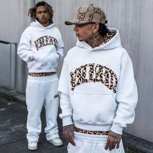 Survêtement en molleton de coton ultra-lourd 500 600 Gsm, doux, avec poche latérale, imprimé léopard, double couche, taille en coton - Product Image 1