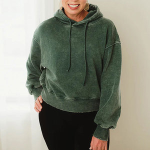 Acid Wash Terry Hoodies for Women Front Logo Breathable Anti-Wrinkle Quick Dry Drop Shoulder 100% Cotton - Product Image 1
