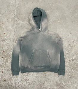 Vente en gros Oem Sweat à capuche personnalisé délavé sans ficelle avec poches Pull-over à capuche personnalisé poids lourd délavé à l'acide Sweat à capuche pour hommes - Product Image 6