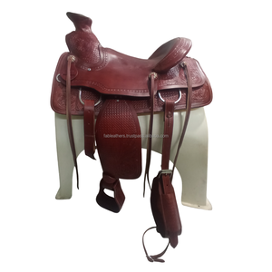 Cómodo para montar con estribo ajustable Cuerno de cuero decorativo Western Roping Ranch Wade Saddle Western Riding Saddle - Product Image 2
